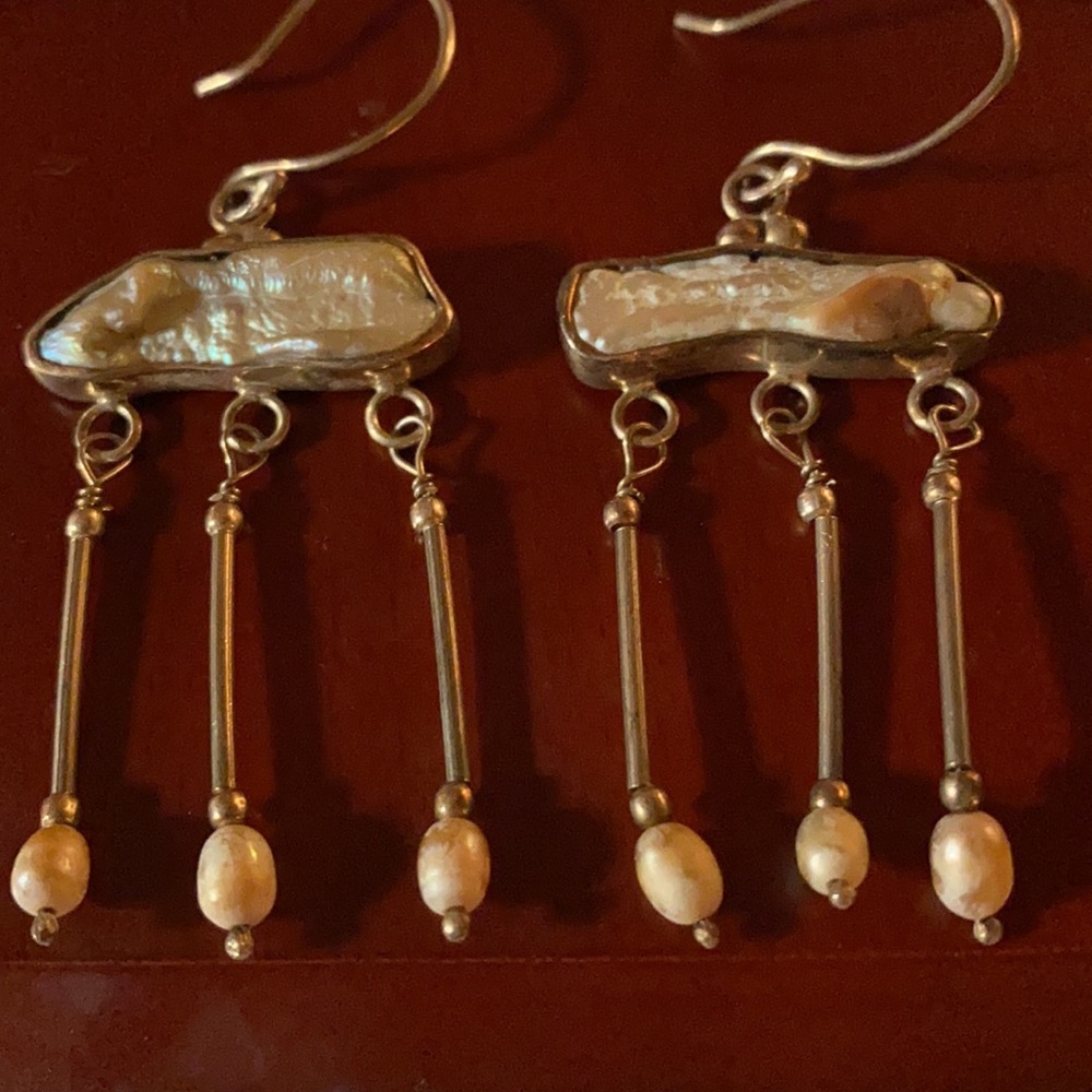 Gorgeous natural pearls and mother of pearl earrings set in solid sterling